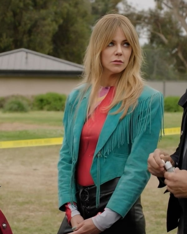 High Potential Kaitlin Olson Teal Fringed Jacket