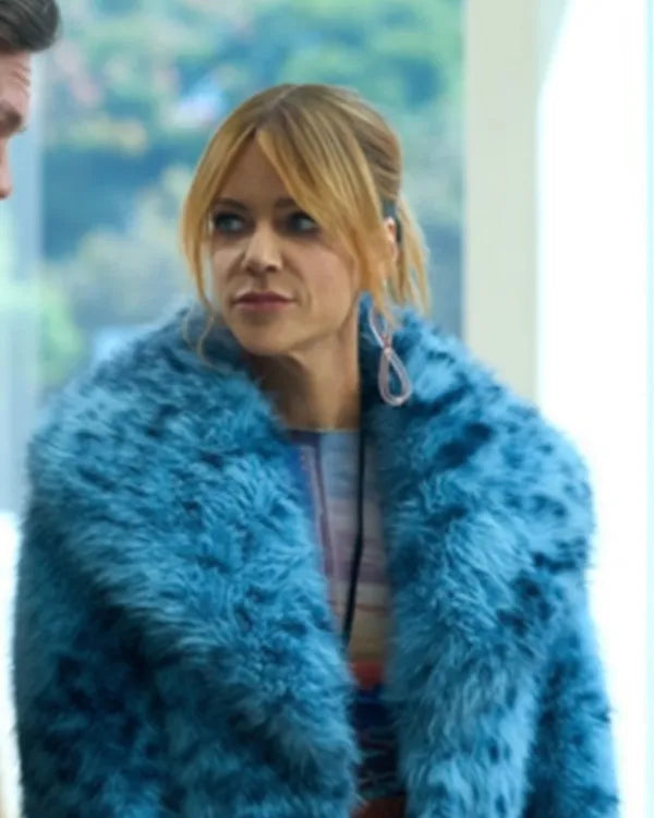 High Potential S02 Kaitlin Olson Blue Leopard Faux Fur Coat
