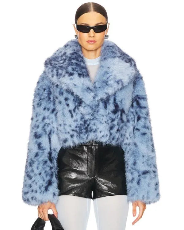 High Potential S02 Kaitlin Olson Blue Leopard Faux Fur Coat