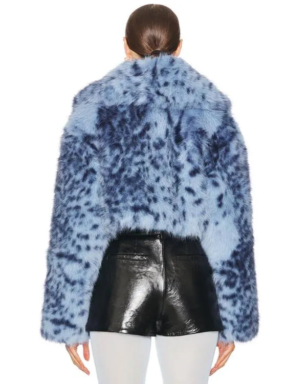High Potential S02 Kaitlin Olson Blue Leopard Faux Fur Coat