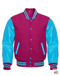 Hot Pink And Sky Blue Varsity Jacket Clanton Jacket
