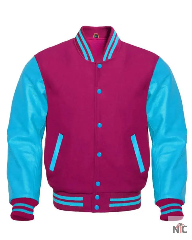 Hot Pink And Sky Blue Varsity Jacket Clanton Jacket