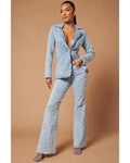 House Of Payne S14 Pearls Embellished Denim Blazer Set