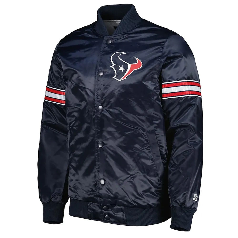 Houston Texans The Pick and Roll Navy Blue Satin Jacket WorthVee