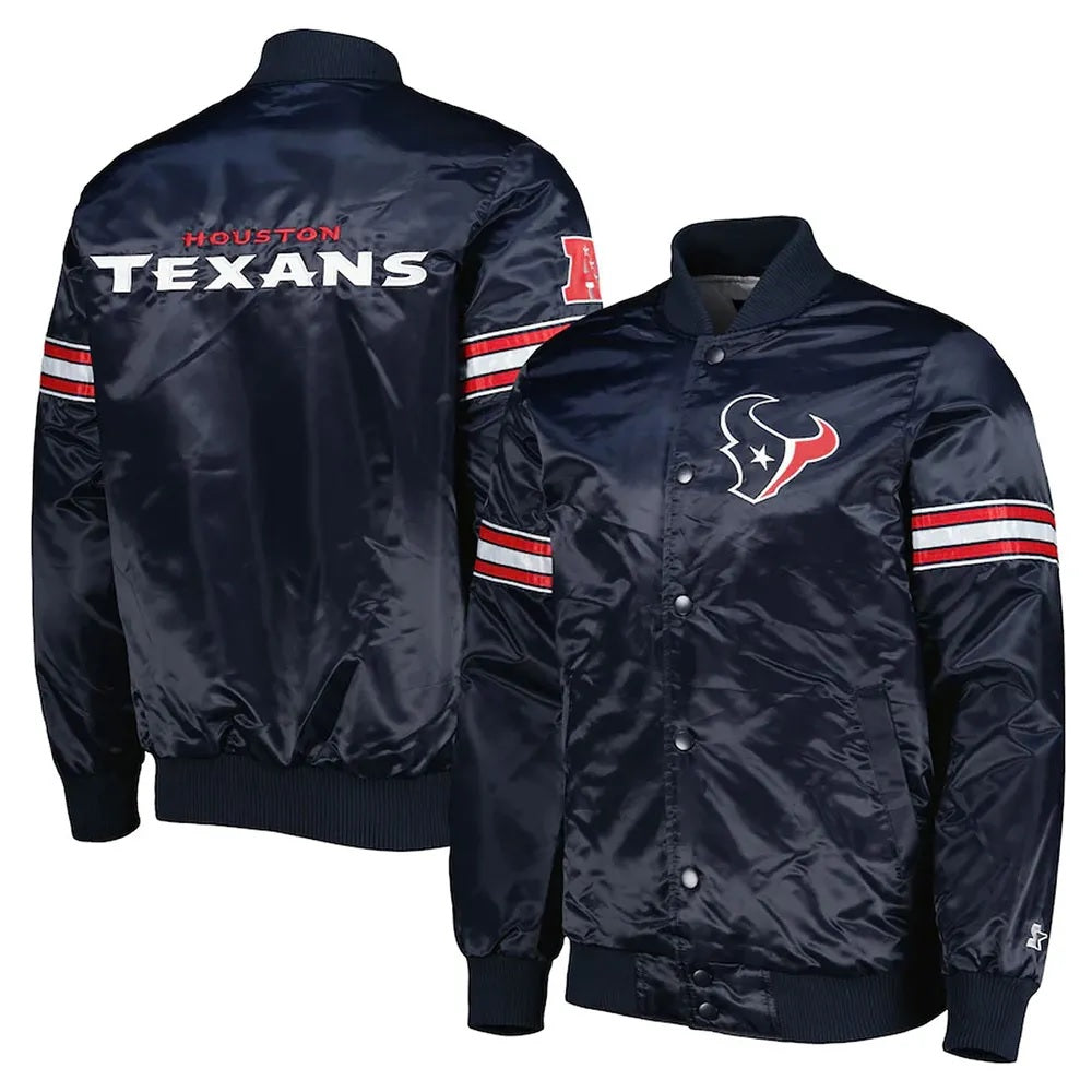 Houston Texans The Pick and Roll Navy Blue Satin Jacket WorthVee