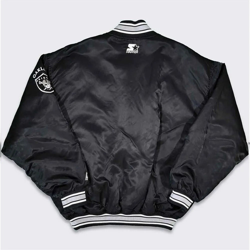 90’s Oakland Raiders Black Satin Bomber Jacket WorthVee