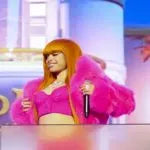Ice Spice Times Square Pink Faux Fur Jacket