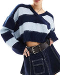Invasion Olivia-Mai Barrett Blue V-Neck Cropped Sweater