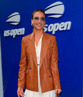 Jessica Alba 2025 US Open Tennis Championships Leather Blazer USA Jackets