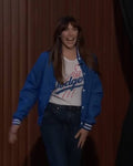 Jimmy Kimmel Live Elizabeth Olsen Blue Letterman Jacket