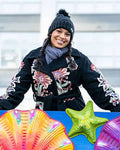 Jordin Sparks 6abc Dunkin’ Thanksgiving Day Parade Black Floral Coat