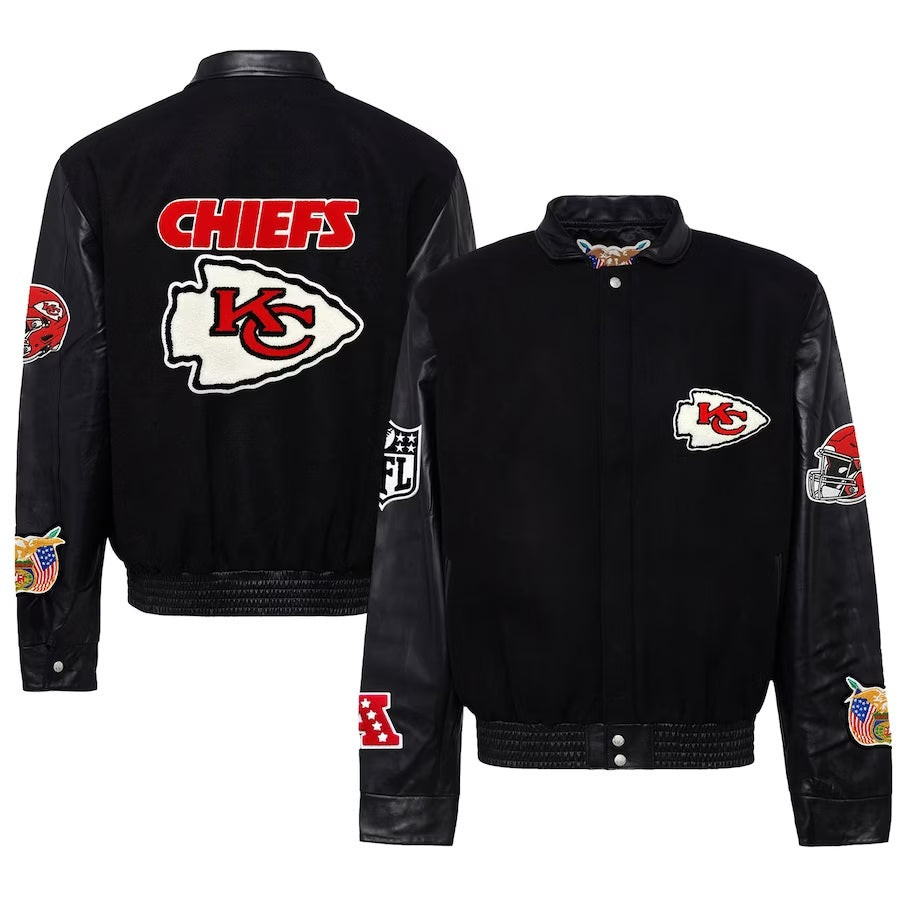 Kansas City Chiefs Jeff Hamilton Black Wool & Leather Varsity Jacket WorthVee