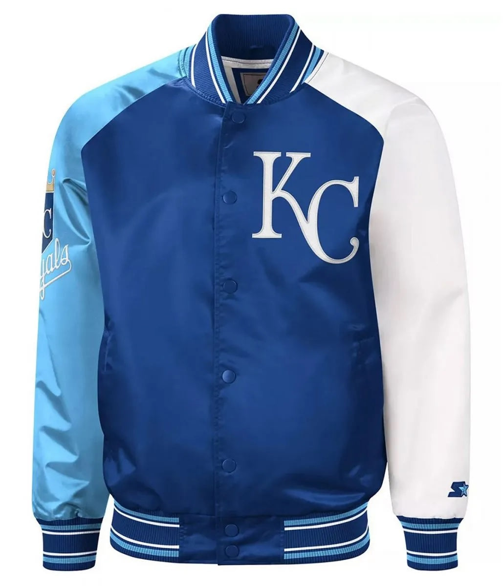 Kansas City Royals Reliever Royal and Varsity Satin Jacket WorthVee