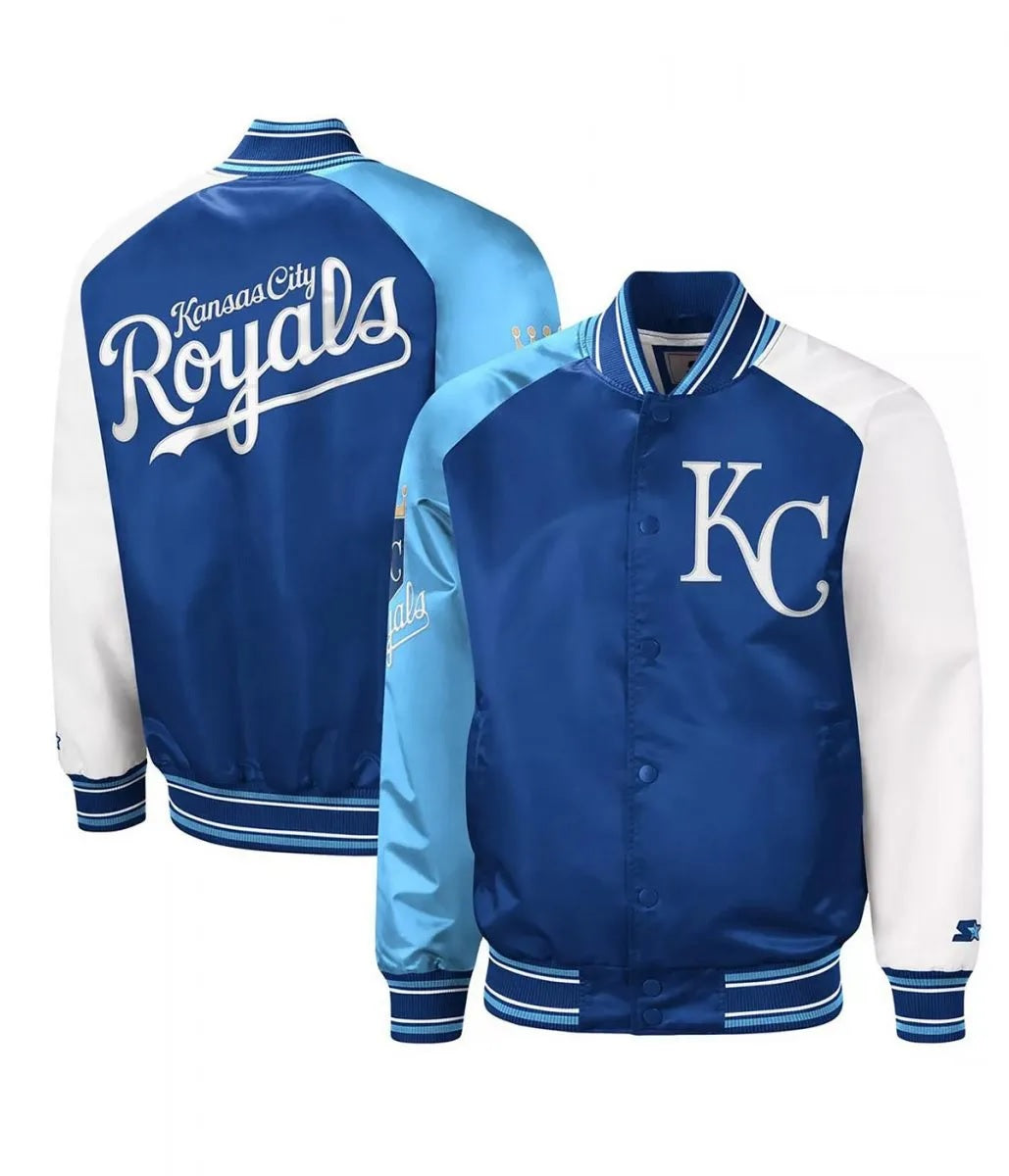 Kansas City Royals Reliever Royal and Varsity Satin Jacket WorthVee