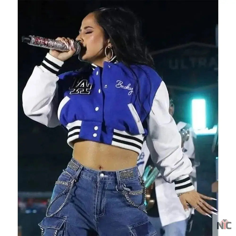 LA Cropped Becky G Letterman Varsity Jacket Clanton Jacket
