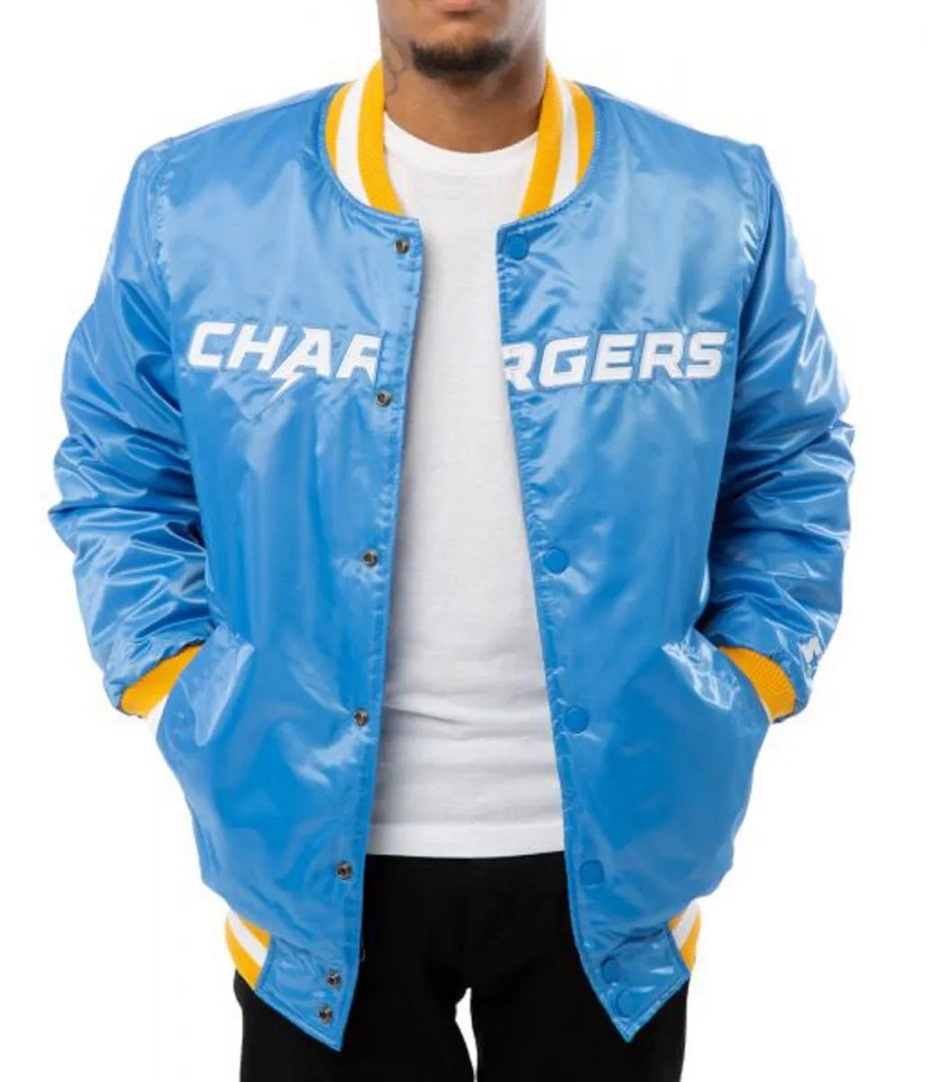 LA Chargers Bomber Blue And White Jacket WorthVee