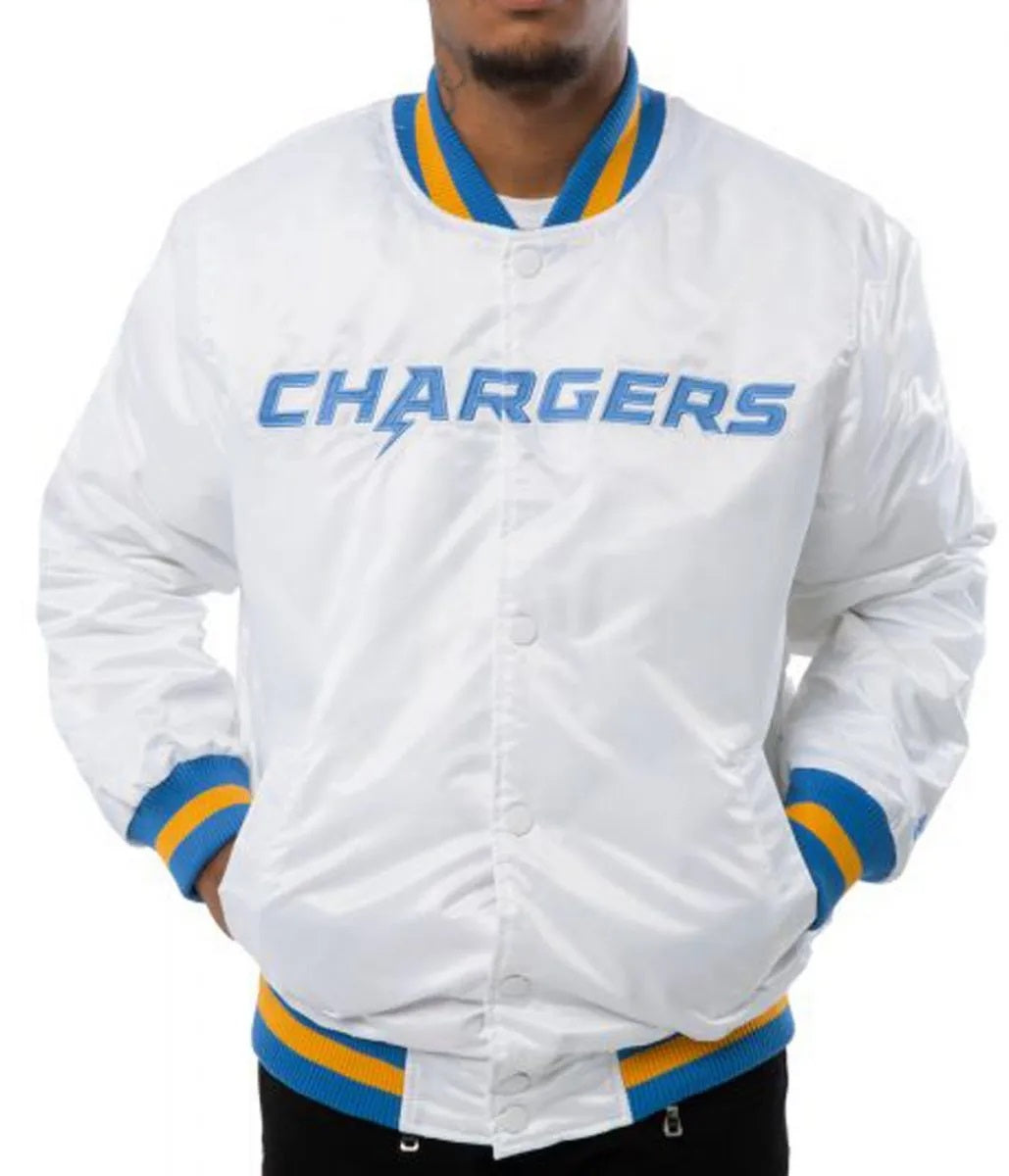 LA Chargers Bomber Blue And White Jacket WorthVee