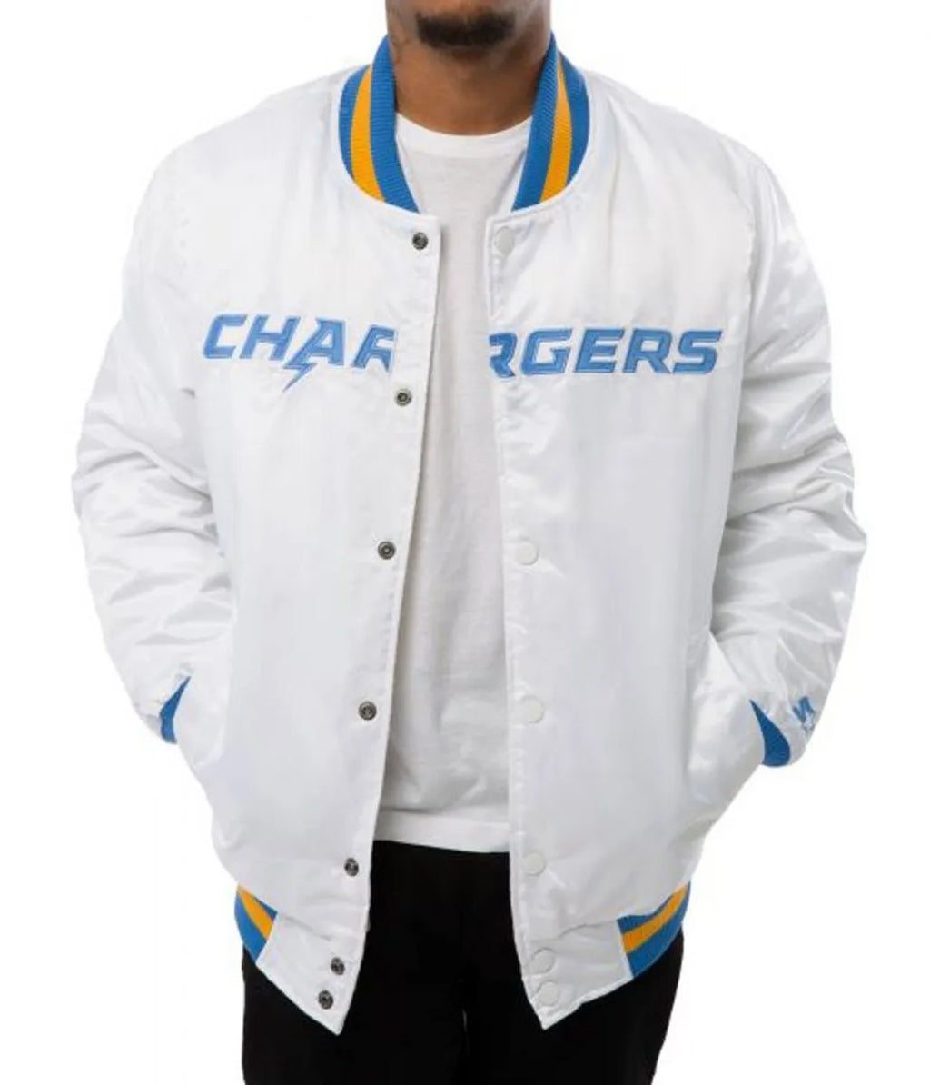 LA Chargers Bomber Blue And White Jacket WorthVee