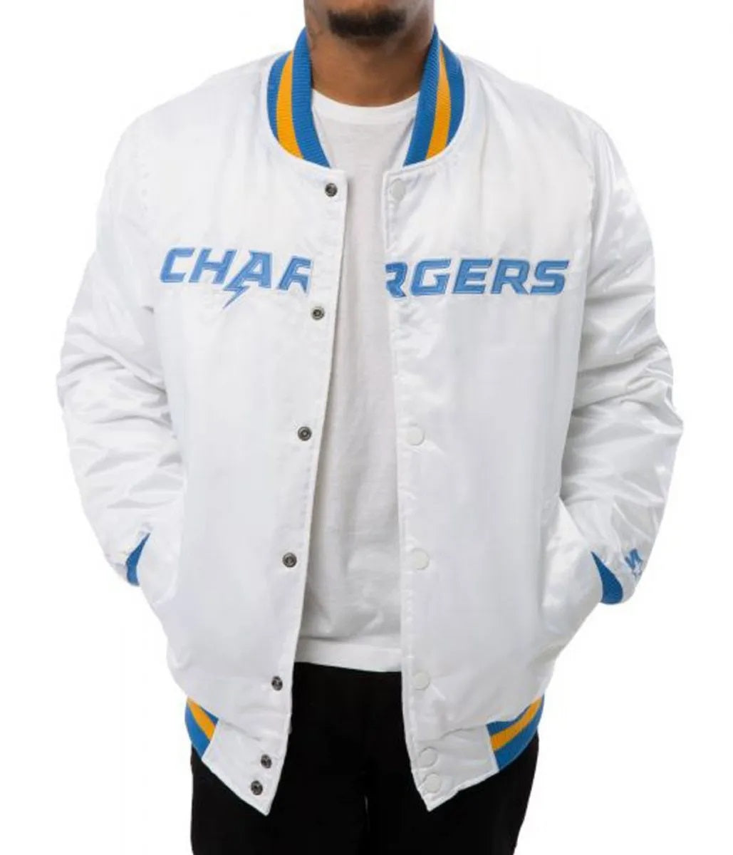 LA Chargers Bomber Blue And White Jacket WorthVee
