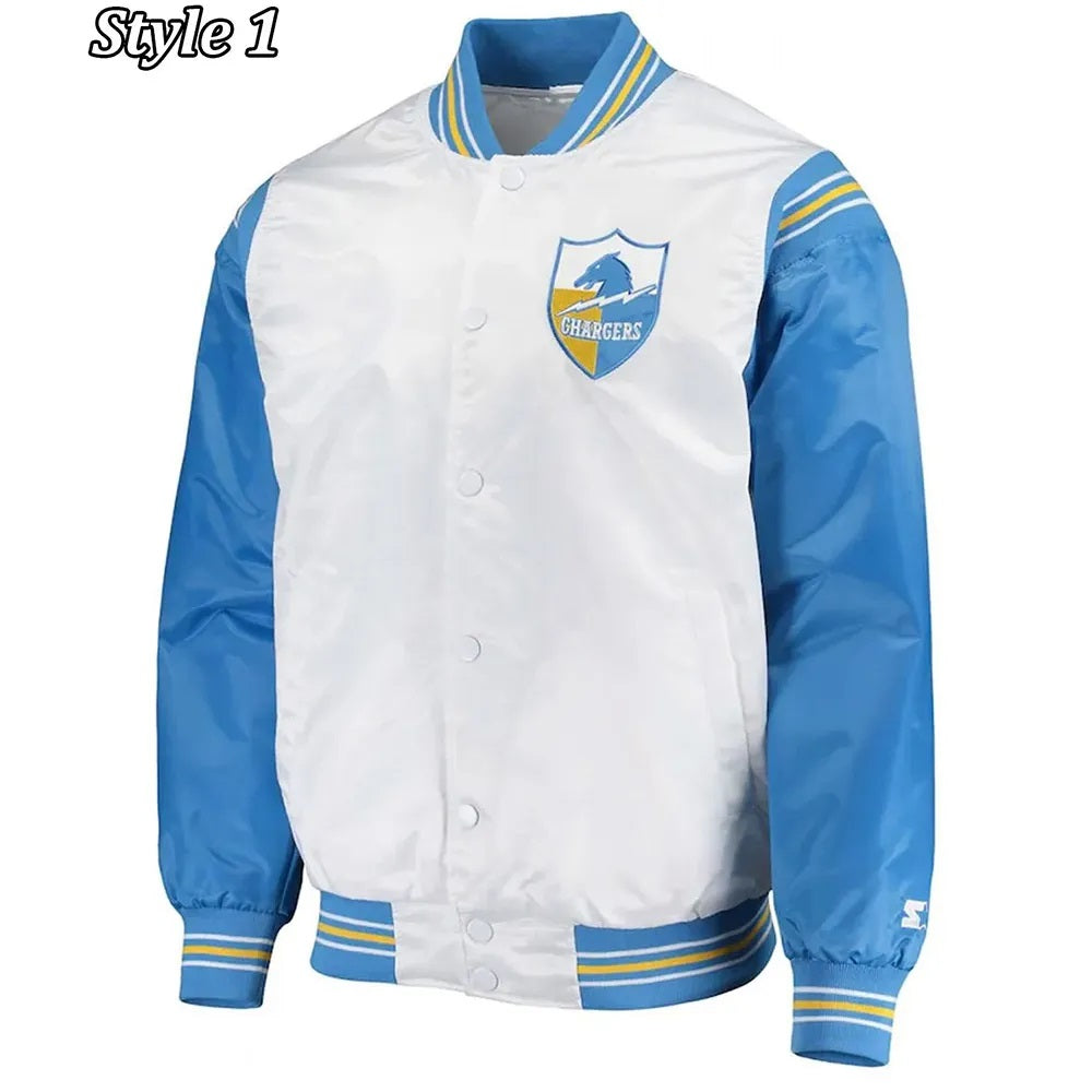 LA Chargers Renegade Throwback White and Powder Blue Satin Jacket WorthVee