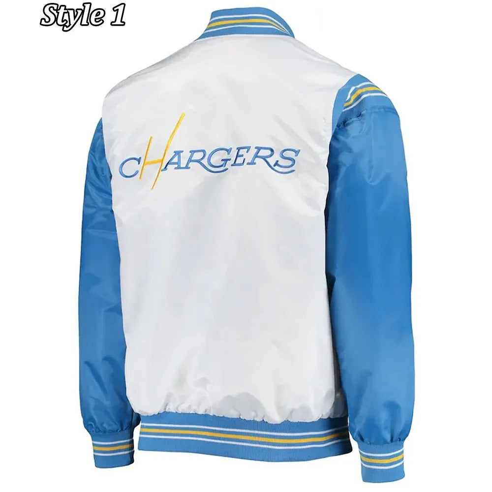 LA Chargers Renegade Throwback White and Powder Blue Satin Jacket WorthVee