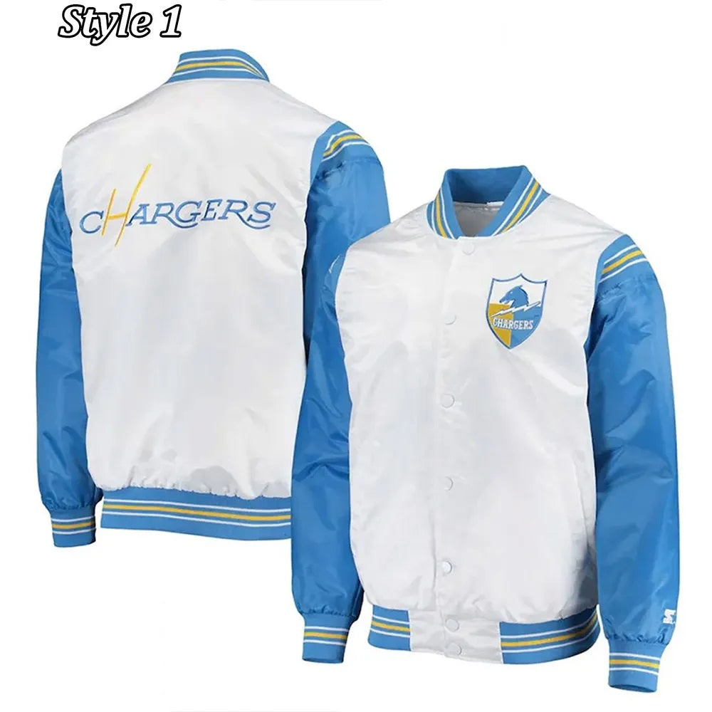 LA Chargers Renegade Throwback White and Powder Blue Satin Jacket WorthVee