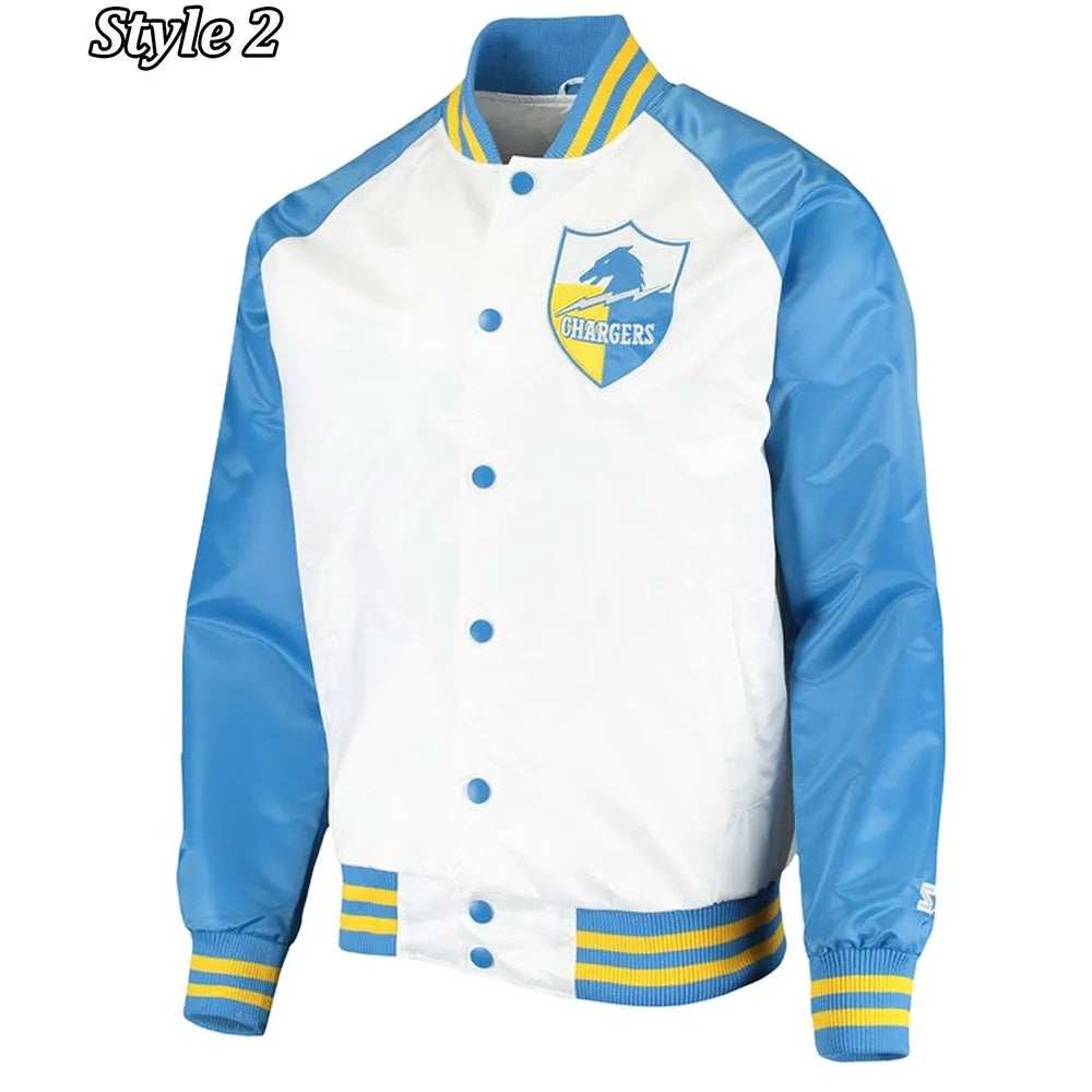 LA Chargers Renegade Throwback White and Powder Blue Satin Jacket WorthVee