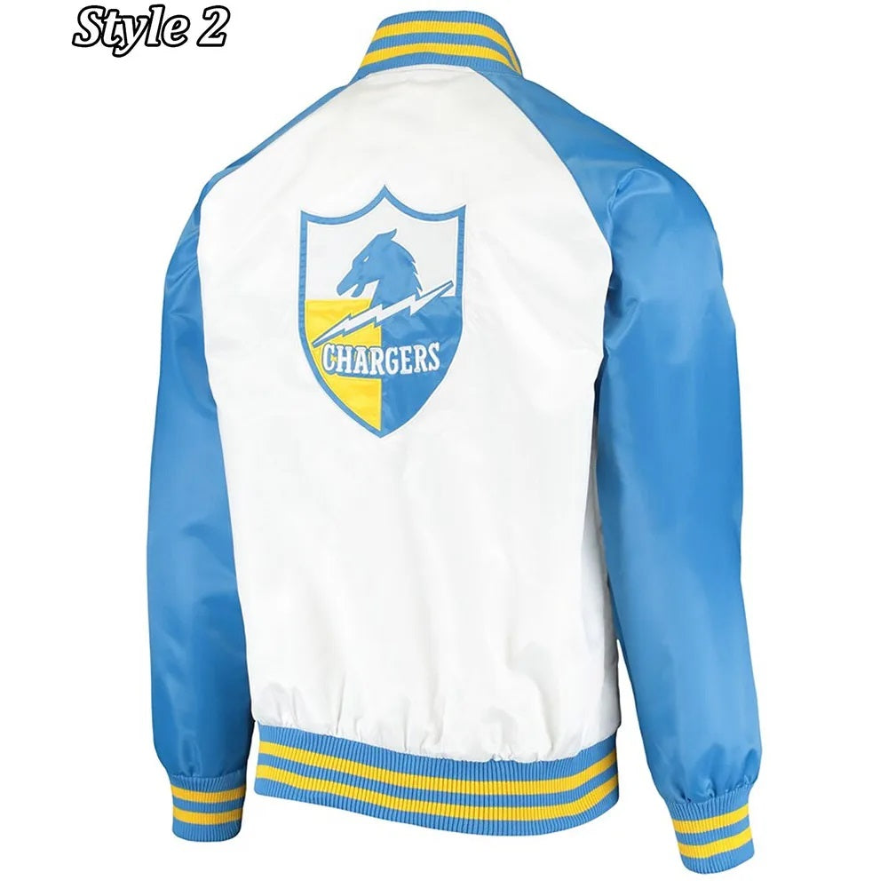 LA Chargers Renegade Throwback White and Powder Blue Satin Jacket WorthVee
