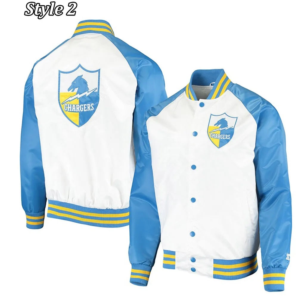 LA Chargers Renegade Throwback White and Powder Blue Satin Jacket WorthVee