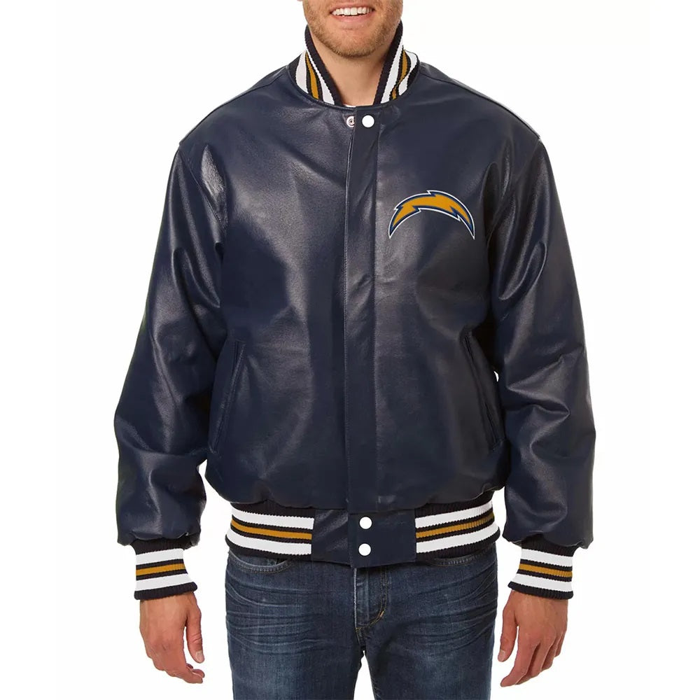 LA Chargers Varsity Blue Leather Jacket WorthVee