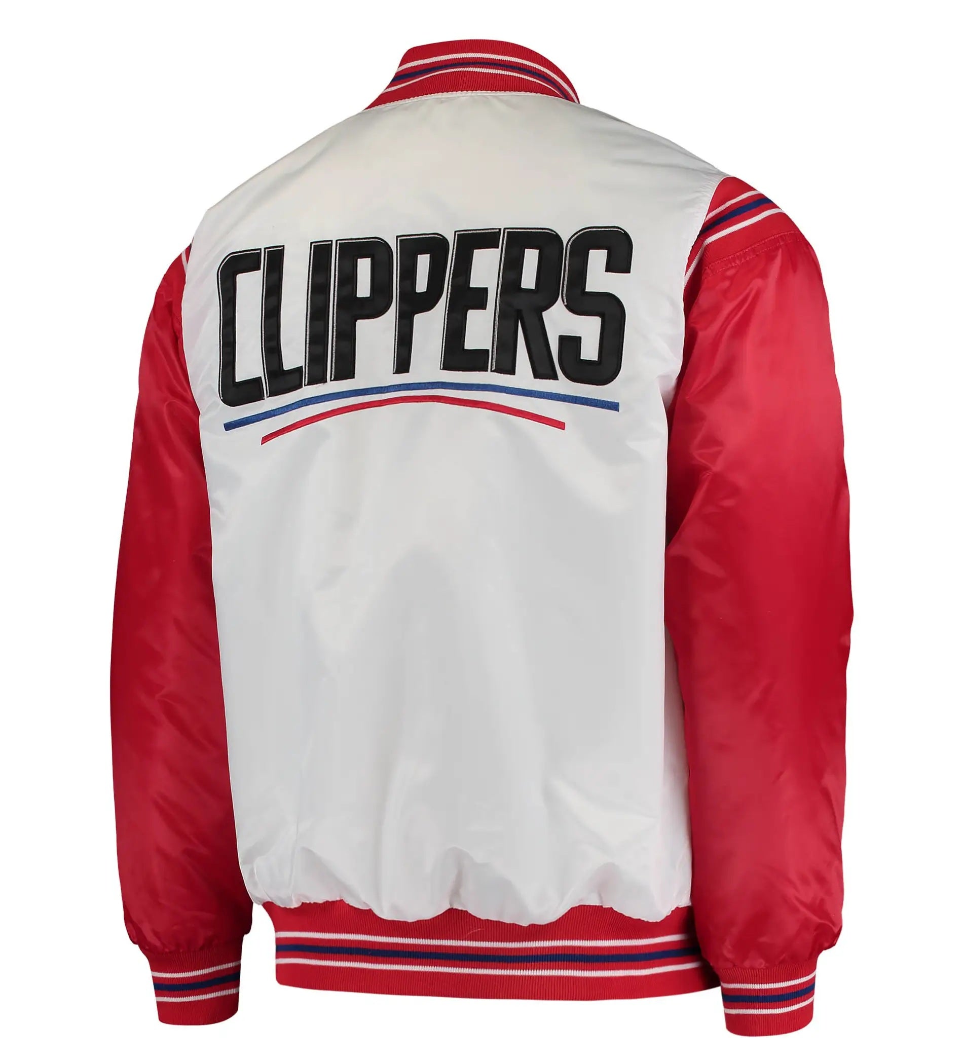 LA Clippers Renegade Full-Snap White & Red Satin Varsity Jacket WorthVee