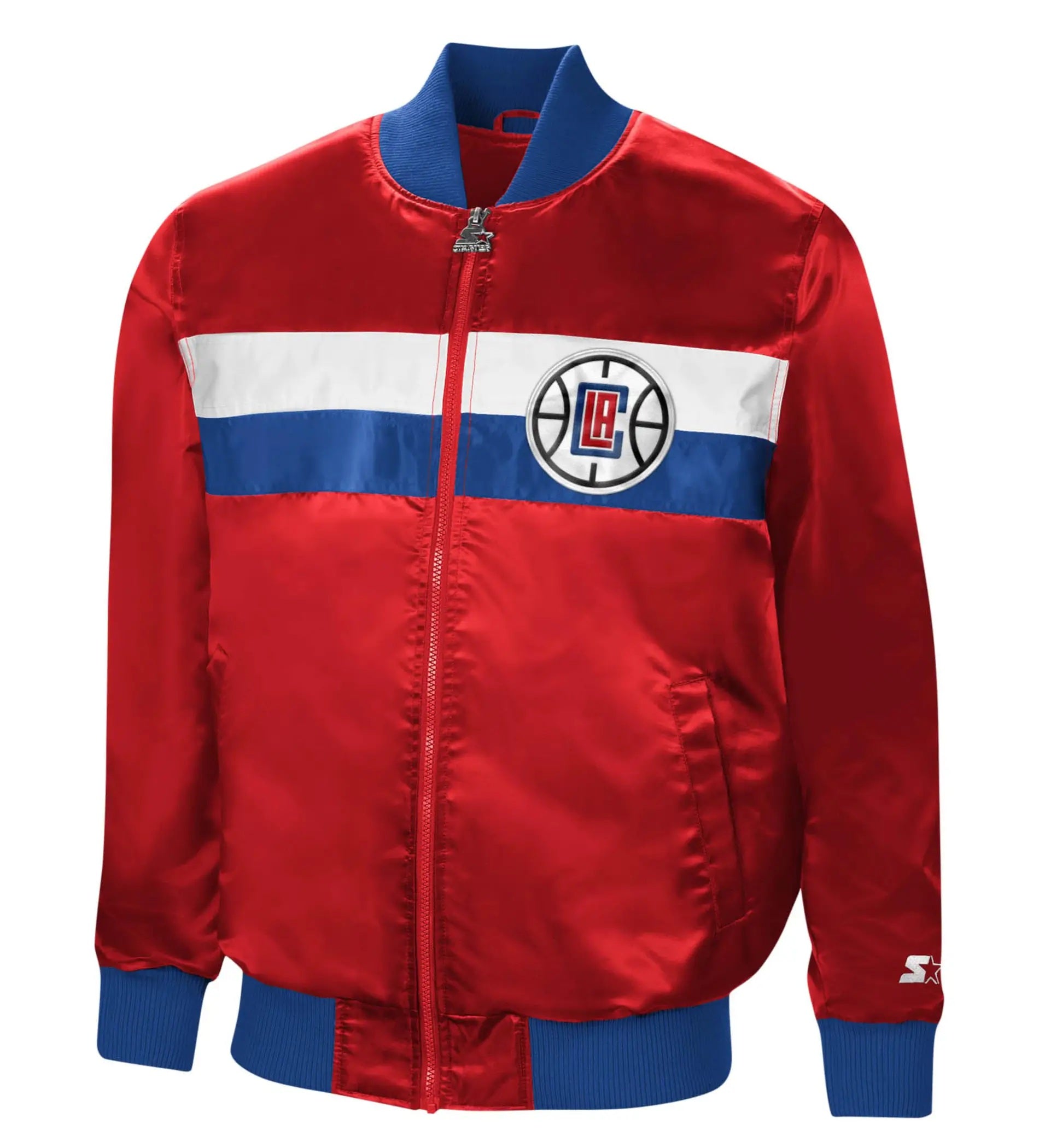 LA Clippers The Ambassador Full-Zip Red Satin Varsity Jacket WorthVee