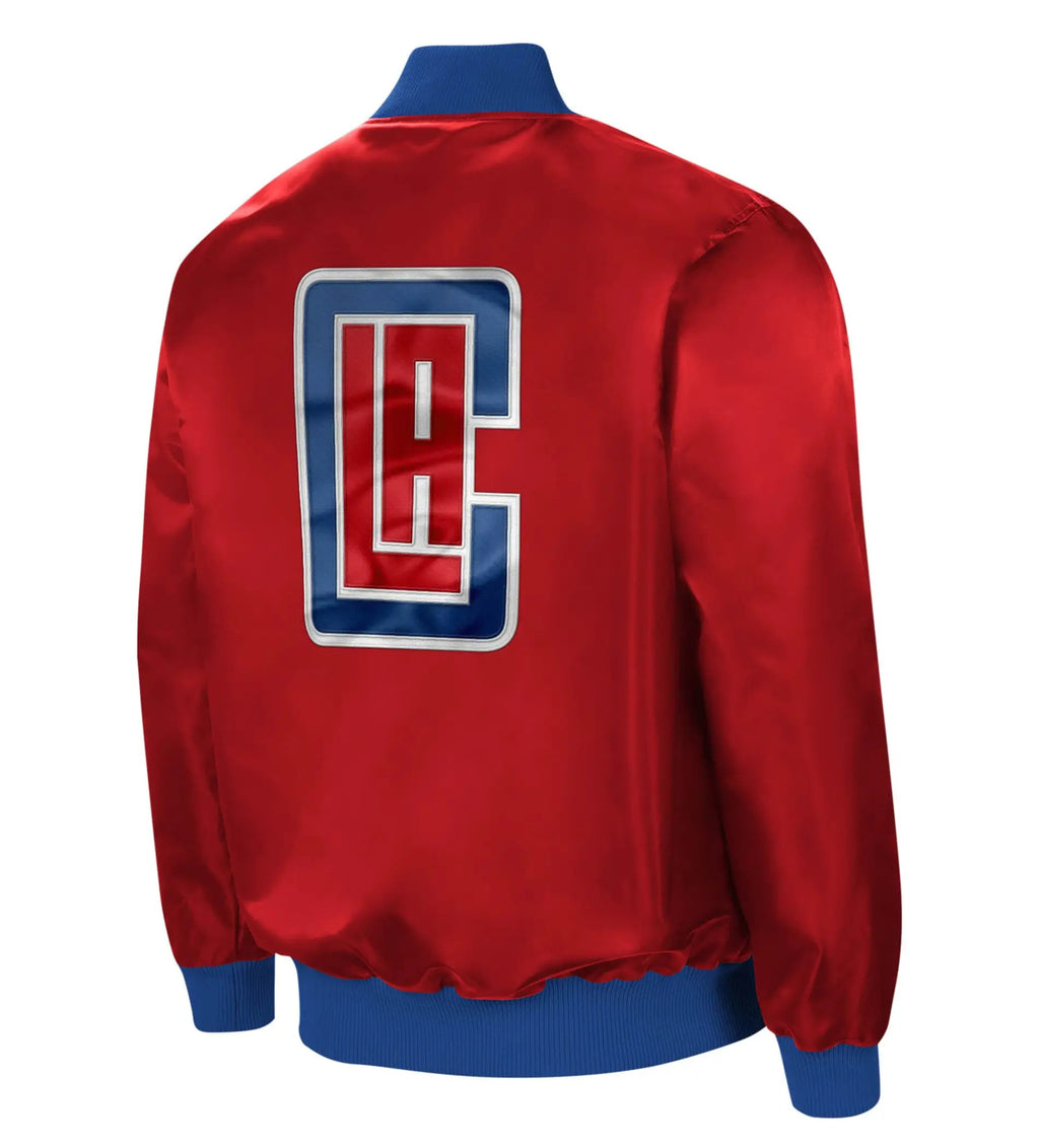 LA Clippers The Ambassador Full-Zip Red Satin Varsity Jacket WorthVee