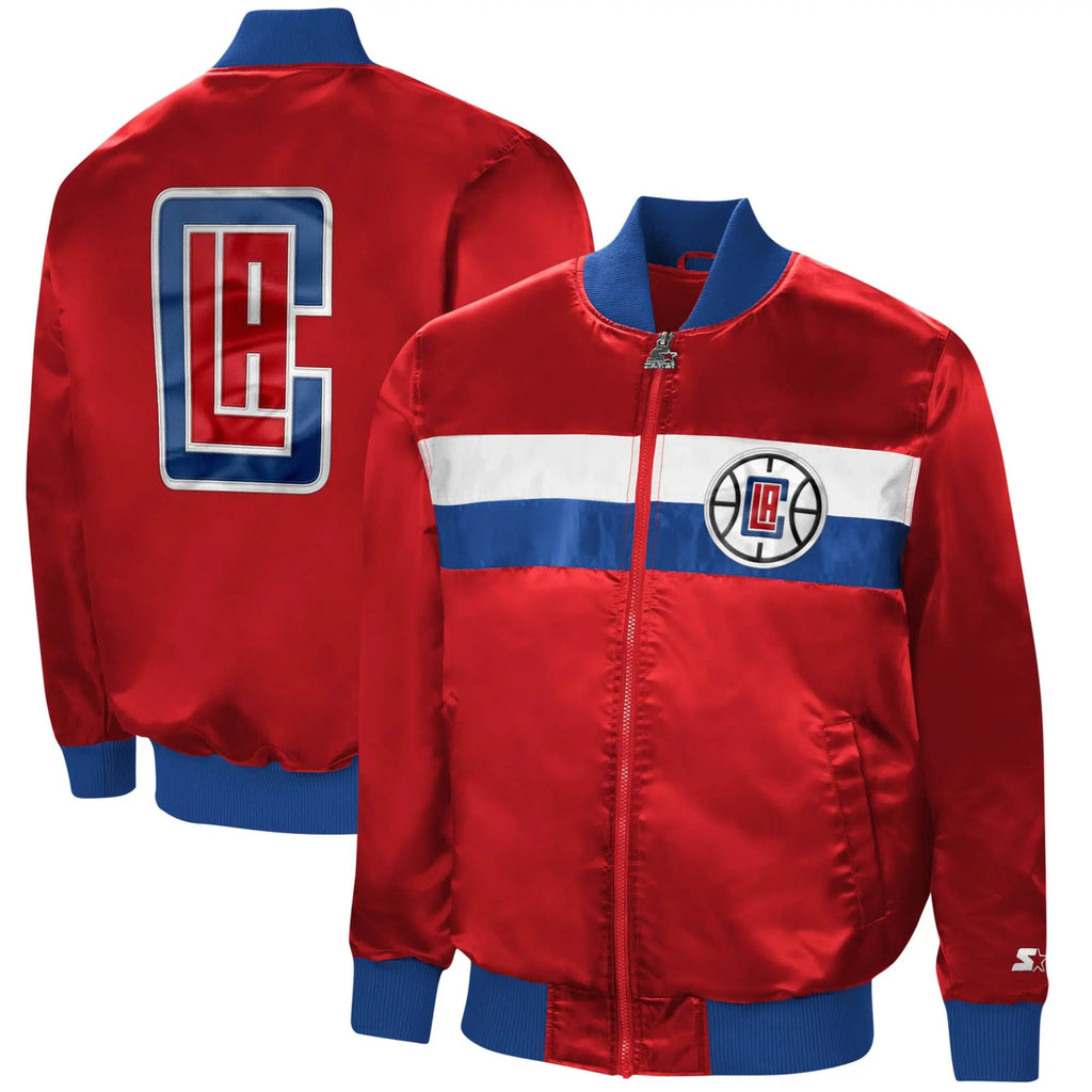 LA Clippers The Ambassador Full-Zip Red Satin Varsity Jacket WorthVee