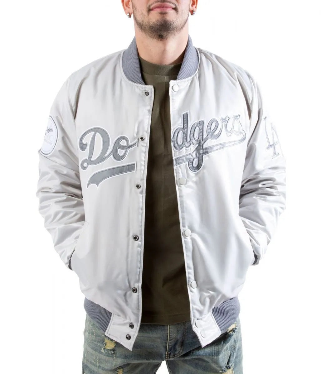 LA Dodgers Silver Satin Jacket WorthVee