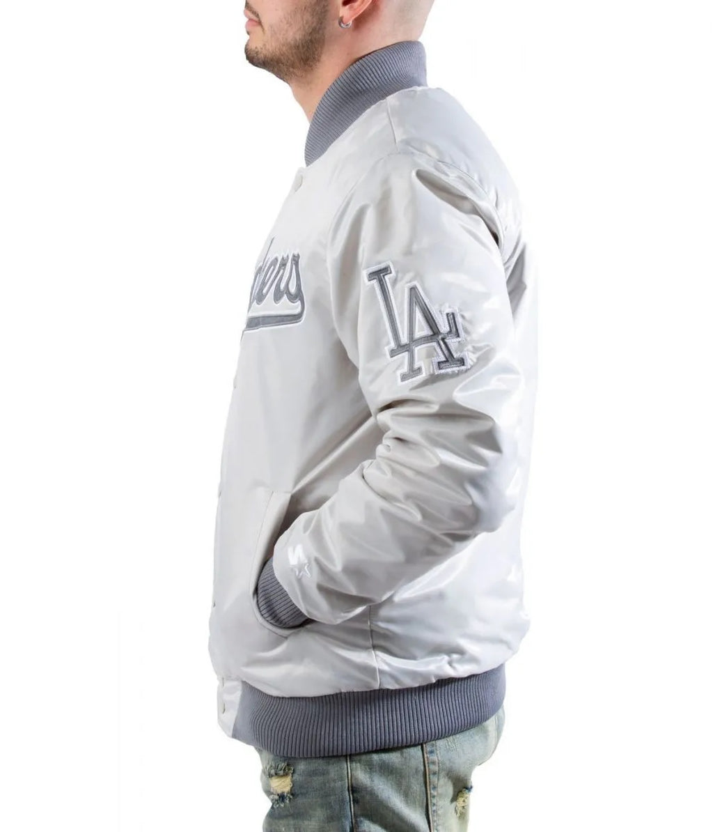 LA Dodgers Silver Satin Jacket WorthVee