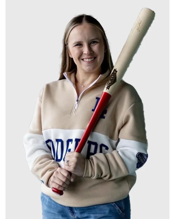 LA Dodgers Women’s Night Quarter Zip Beige Sweatshirt WorthVee