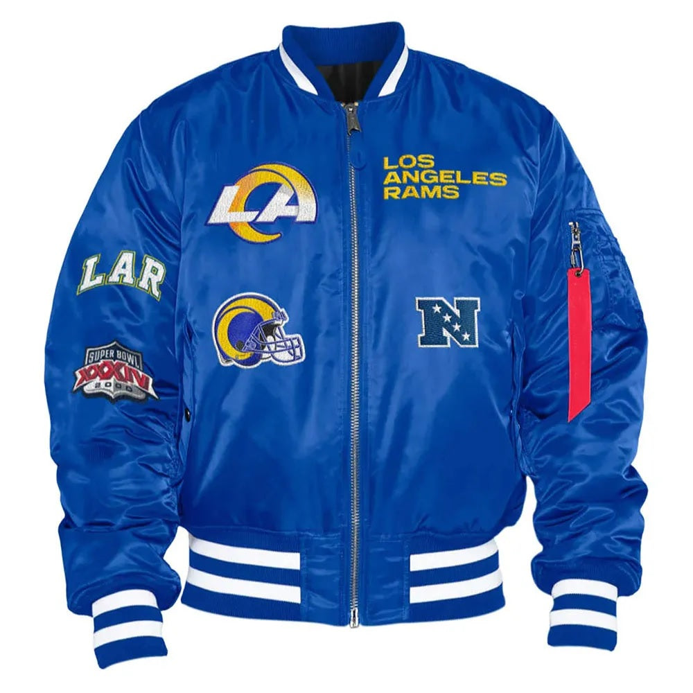 LA Rams Bomber MA-1 Royal Satin Jacket WorthVee