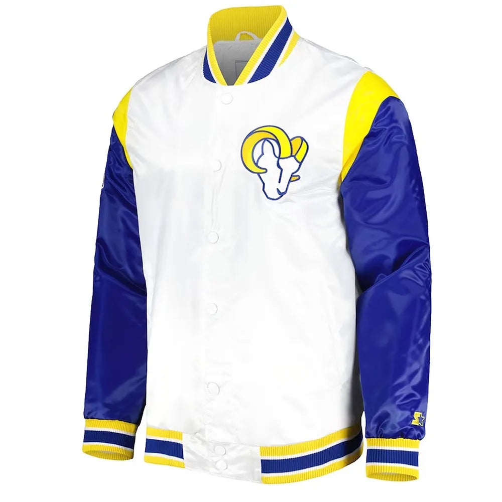 LA Rams Throwback Warm Up Pitch Varsity Satin Jacket WorthVee