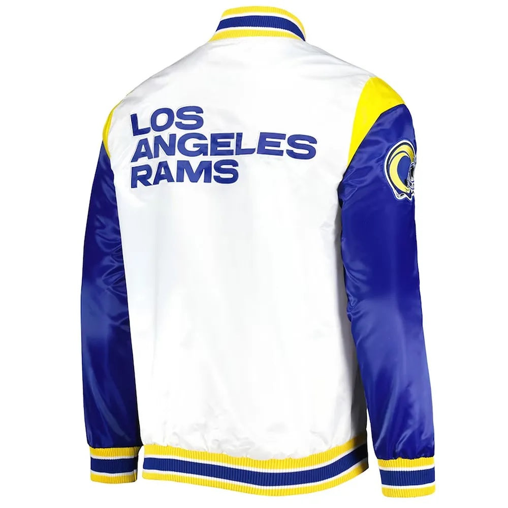 LA Rams Throwback Warm Up Pitch Varsity Satin Jacket WorthVee