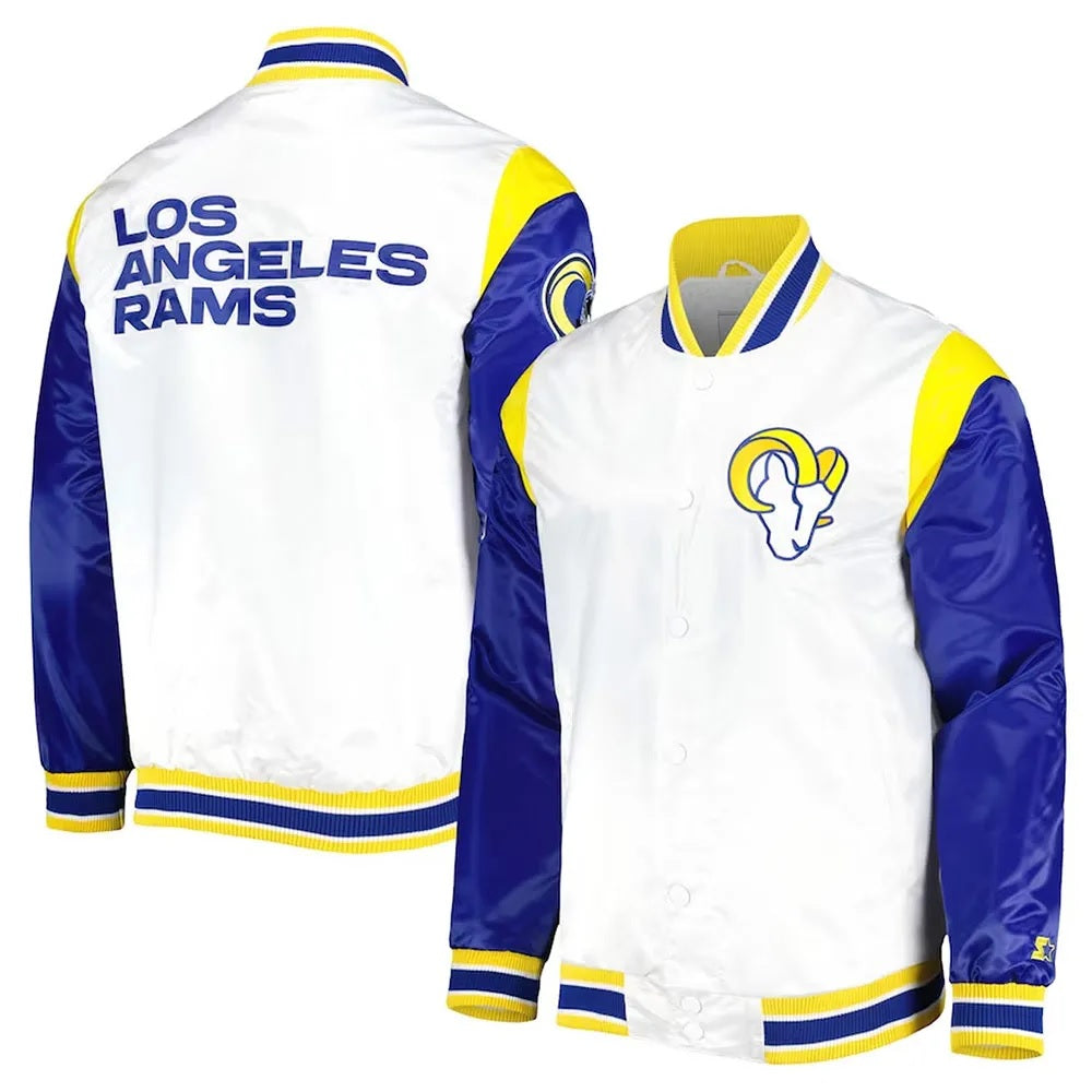 LA Rams Throwback Warm Up Pitch Varsity Satin Jacket WorthVee