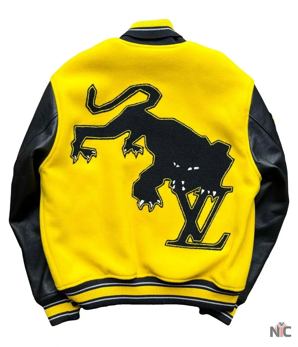 LV Letterman Yellow and Black Leather Jacket Clanton Jacket