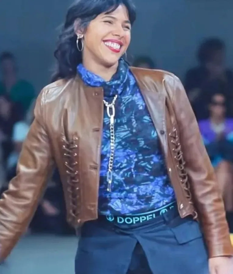 La Maison 2024 Zita Hanrot Brown Leather Jacket
