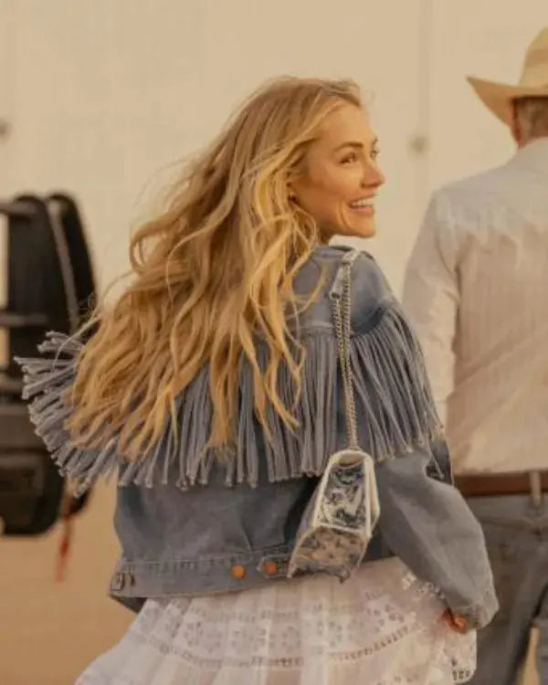 Landman 2024 Michelle Randolph Denim Fringe Jacket WorthVee