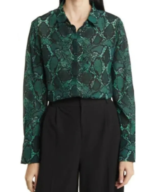 Landman Ali Larter Green Snake Print Shirt