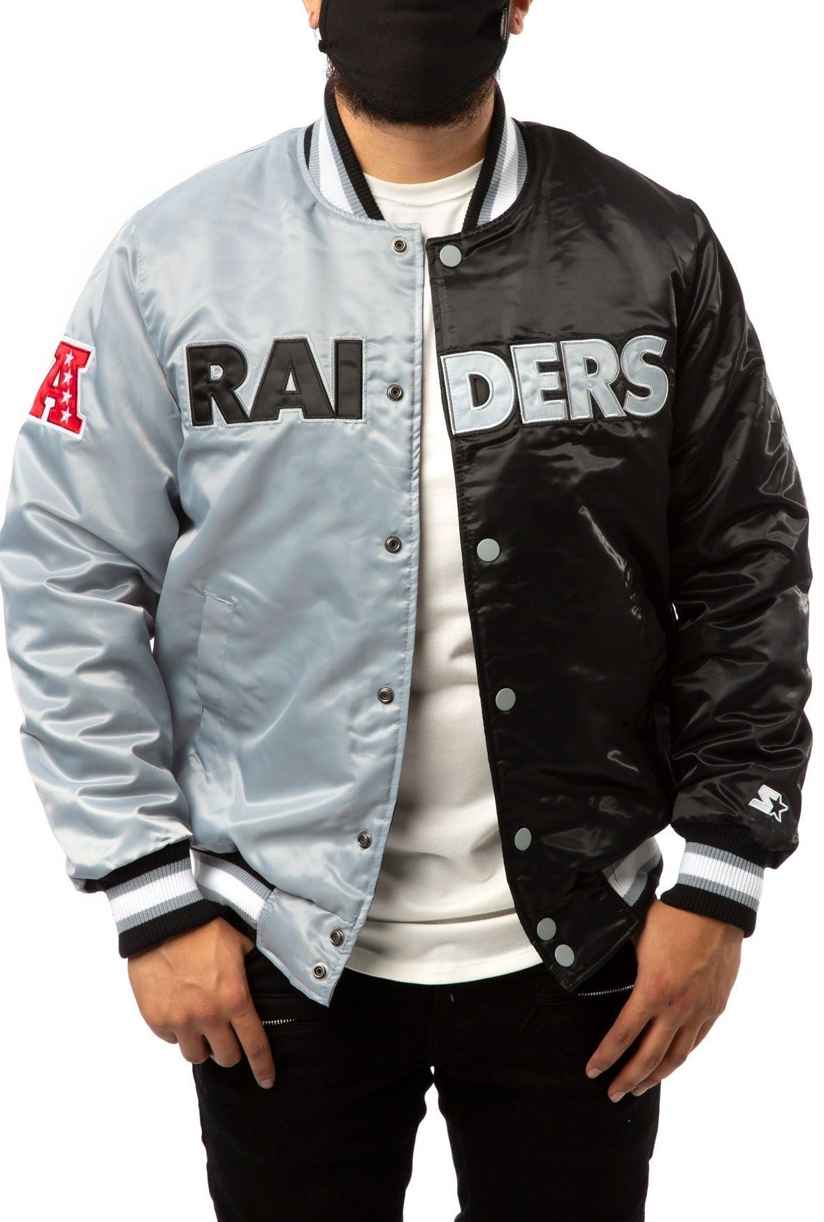 Las Vegas Raiders Black And Grey Satin Jacket WorthVee
