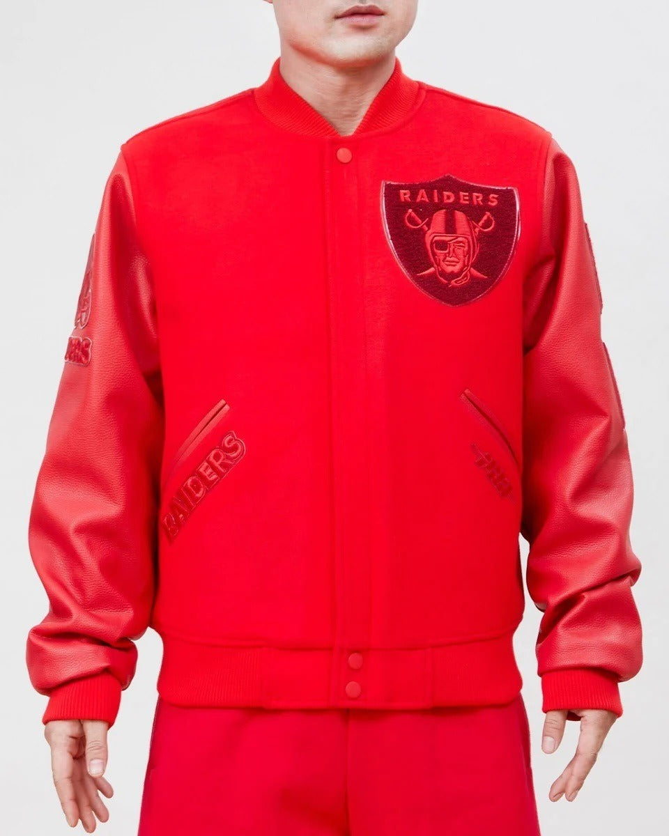 Las Vegas Raiders Classic Triple Red Wool Varsity Jacket WorthVee