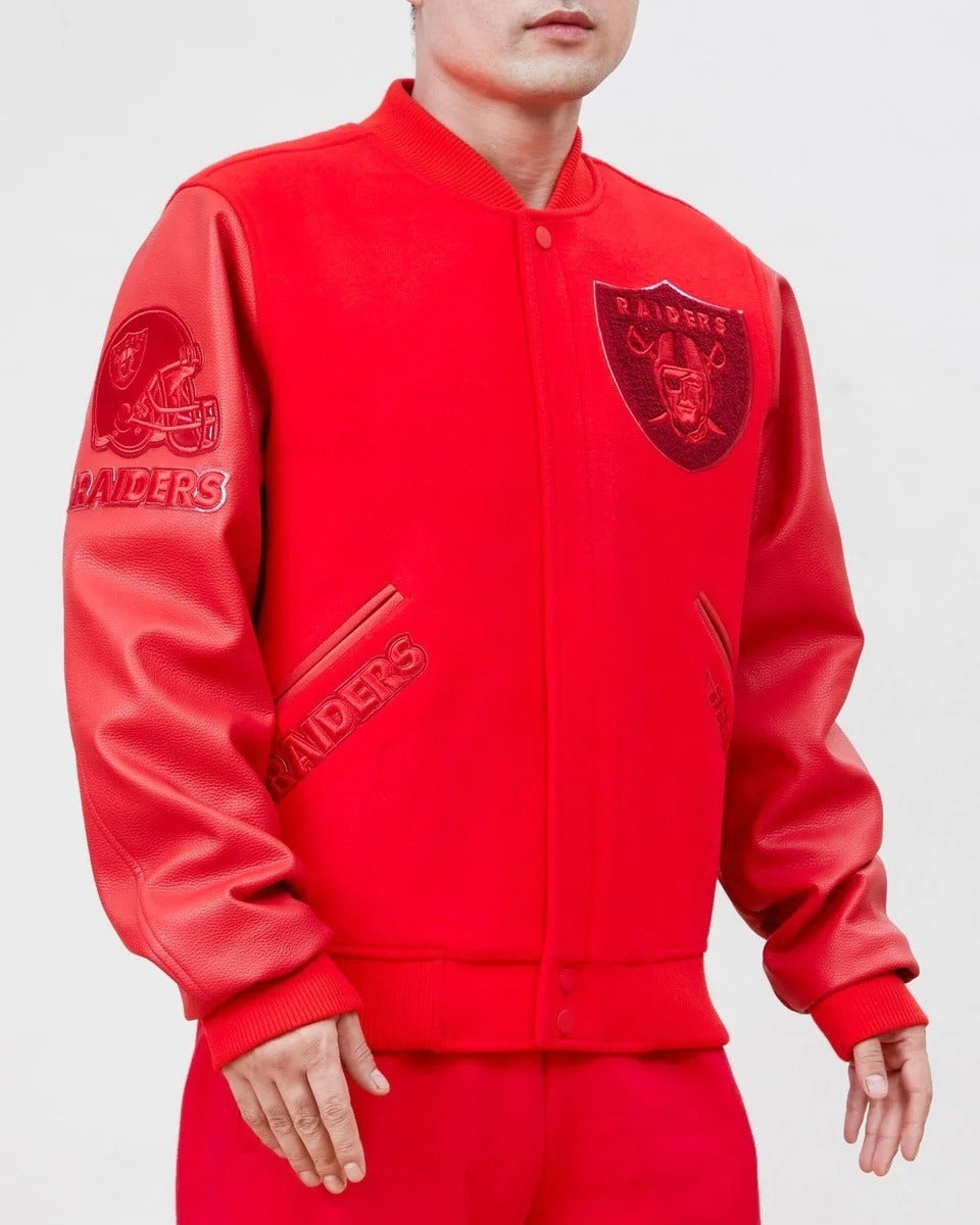 Las Vegas Raiders Classic Triple Red Wool Varsity Jacket WorthVee
