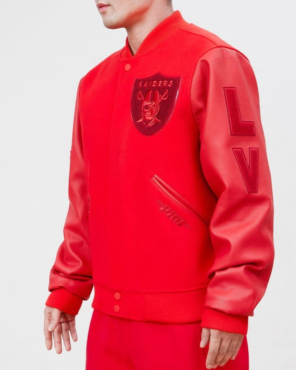 Las Vegas Raiders Classic Triple Red Wool Varsity Jacket WorthVee