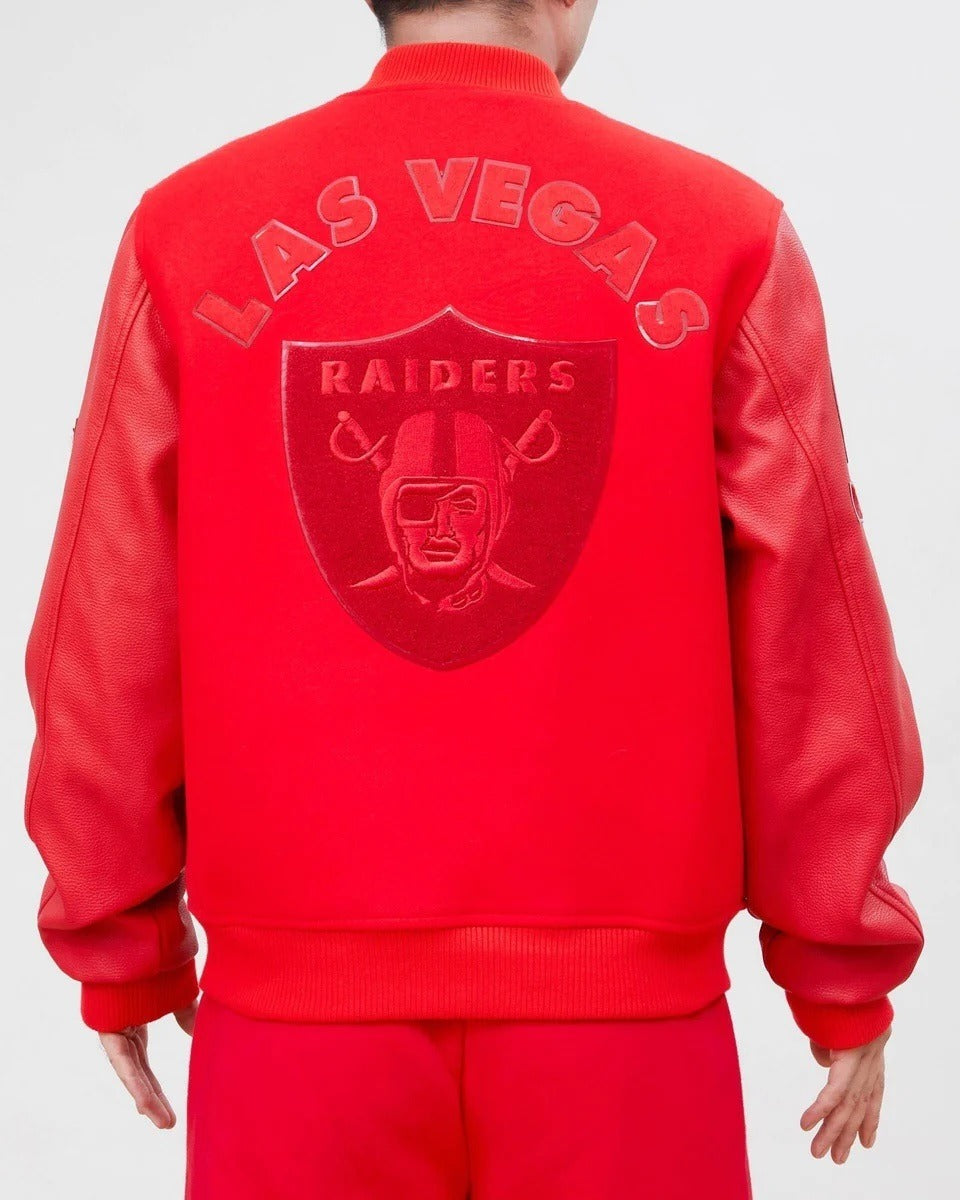 Las Vegas Raiders Classic Triple Red Wool Varsity Jacket WorthVee